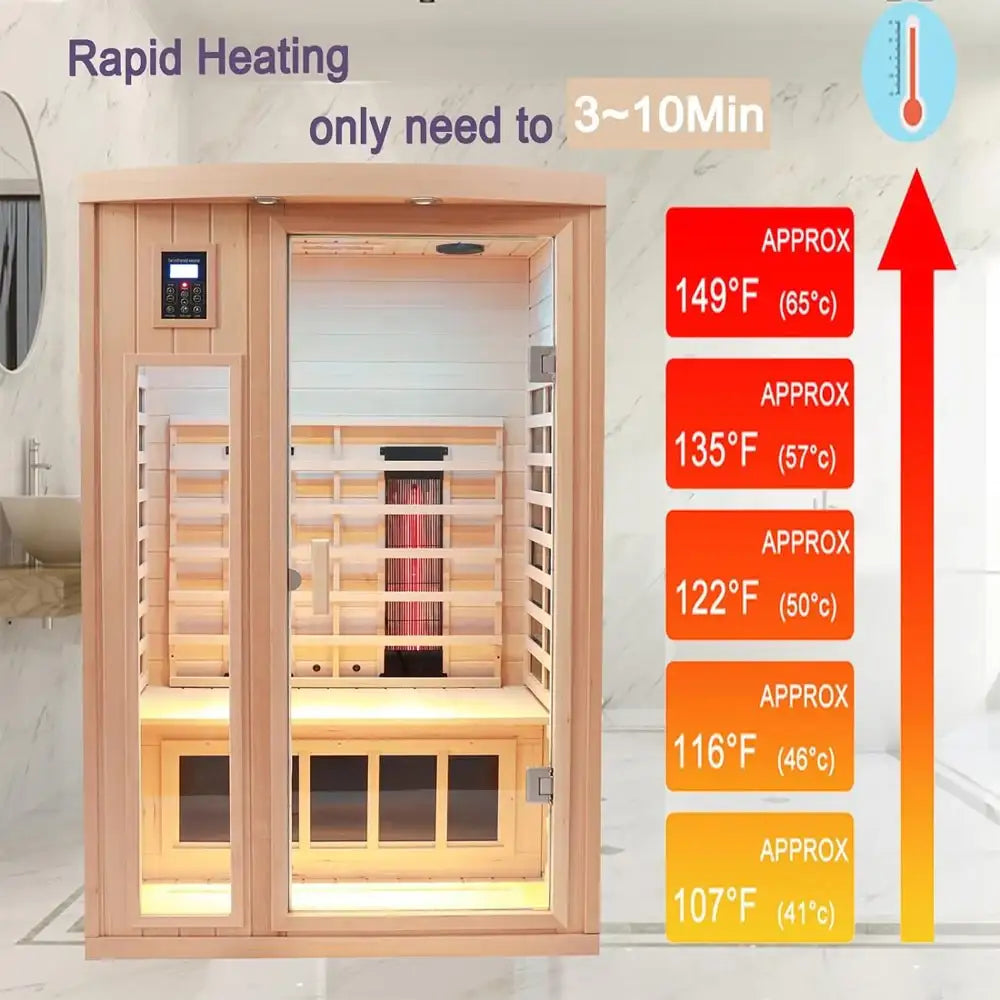 2-Person Low EMF FAR-Infrared Heat Wood Home Personal Spa Sauna With Ceramic Heaters, 1760W (SAK25714)
