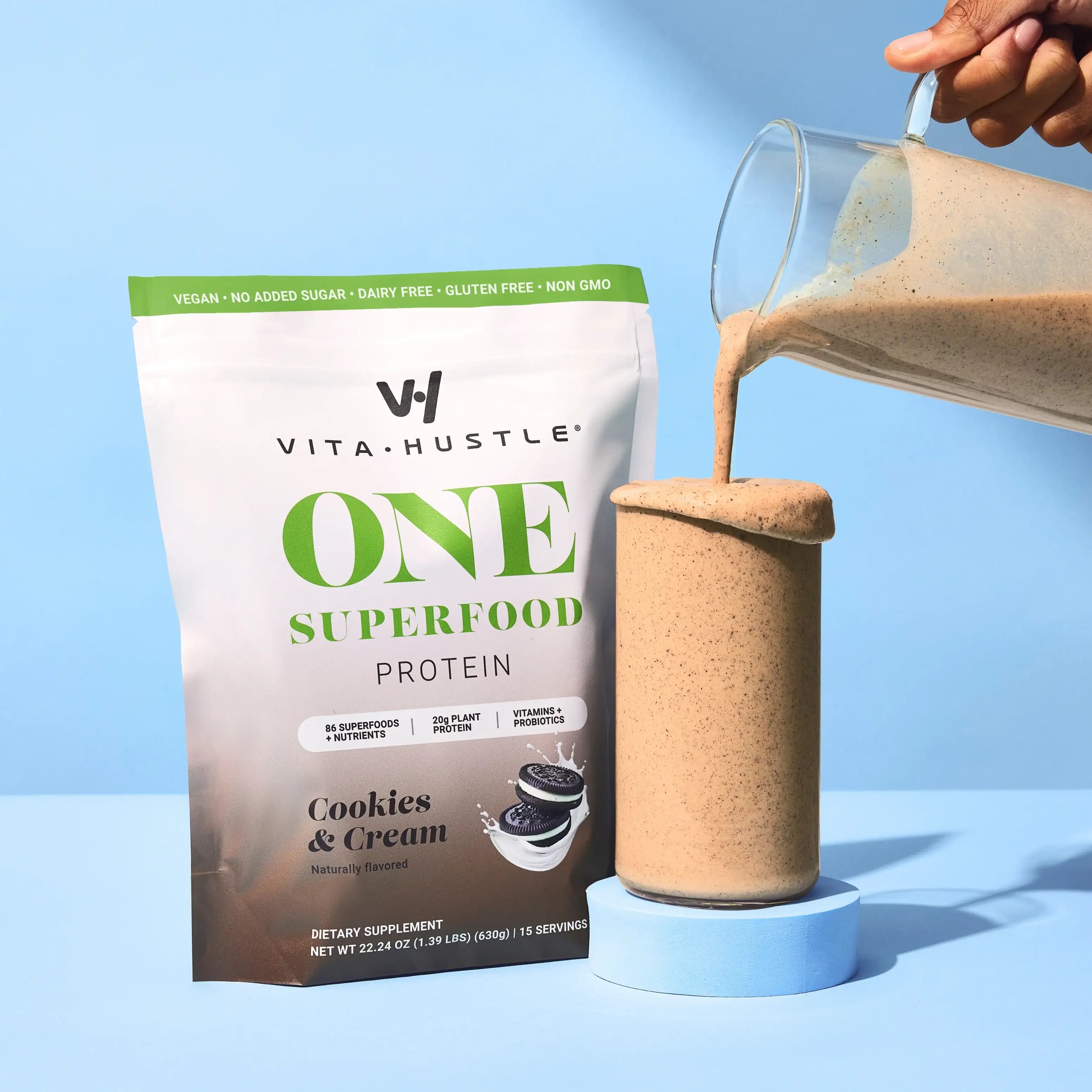 VitaHustle Protein Superfood - Cookies & Cream | Plant-Based Shake with  Probiotics, Greens, Antioxidants, Adaptogens, HSA/FSA Eligible