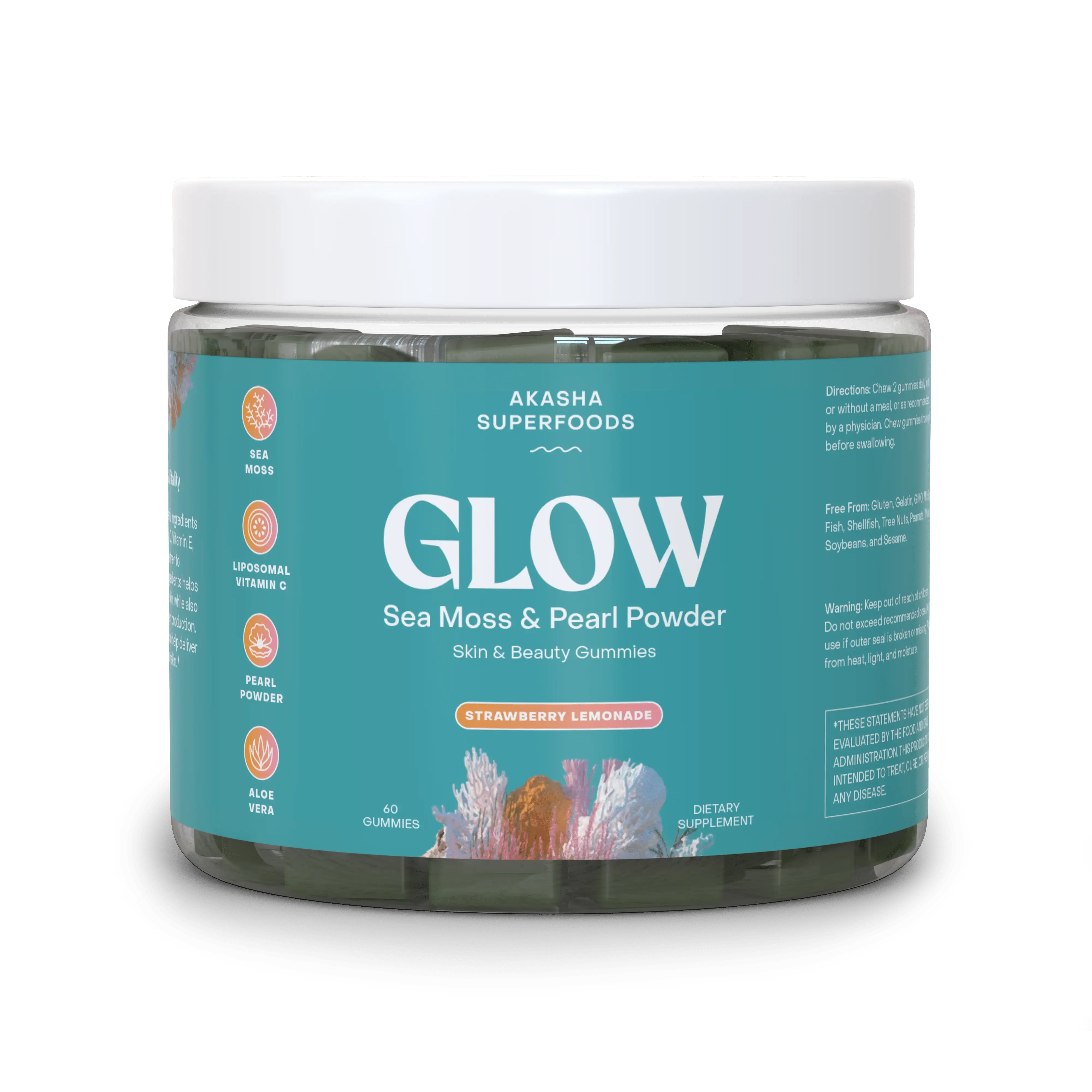 Glow Sea Moss & Pearl Powder Gummies - Vitamin C + Aloe + Blue Majik - Immune, Heart & Energy Support - Skin & Sleep Health - Vegan