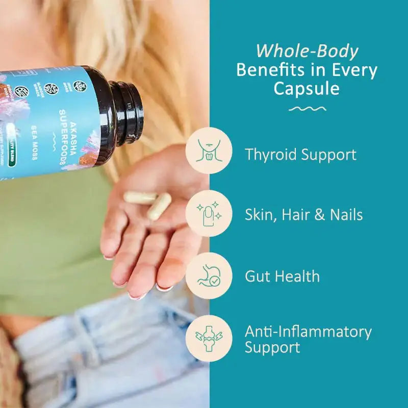 Akasha Sea Moss Vitality Blend Capsules - Irish Moss, Burdock & Bladderwrack - Heart, Energy & Sleep Support - Vegan - Non-GMO