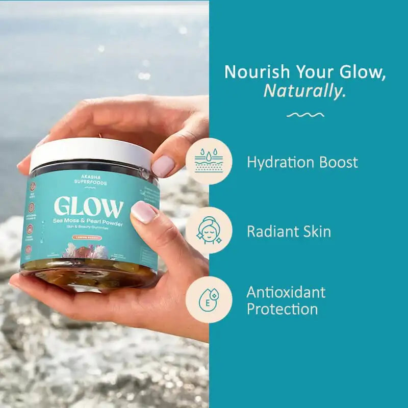 Glow Sea Moss & Pearl Powder Gummies - Vitamin C + Aloe + Blue Majik - Immune, Heart & Energy Support - Skin & Sleep Health - Vegan