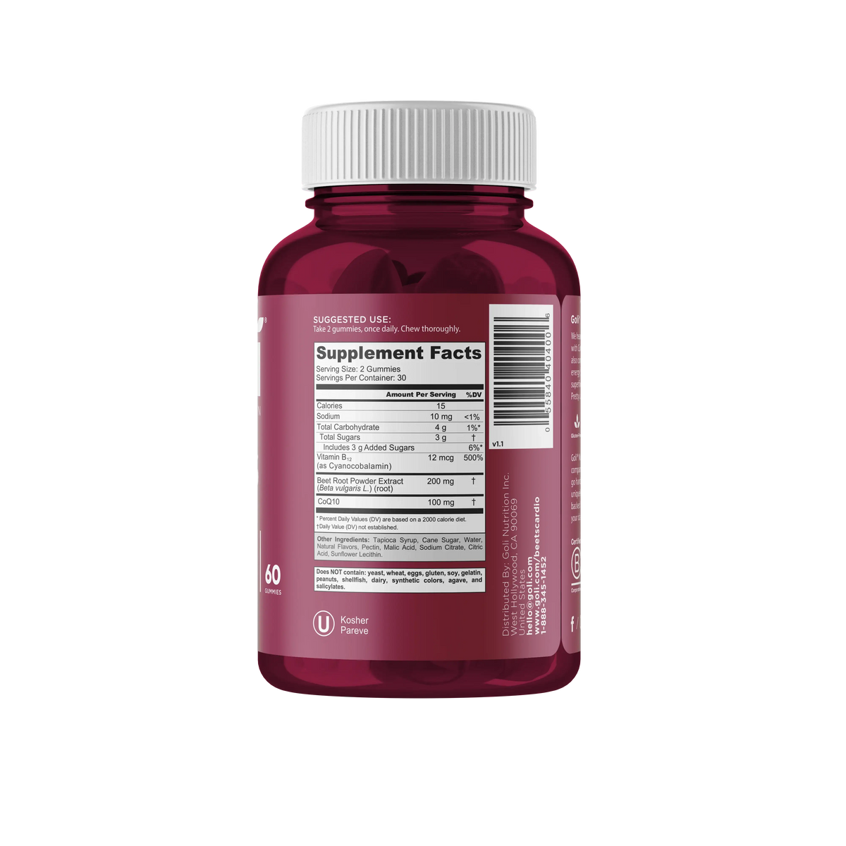 MP 1 Bottle of Goli Beets Cardio Gummies - 100mg CoQ10 + Vitamin B12 - Heart, Energy & Stress Support - Vegan, Gluten-Free, Non-GMO - HSA/FSA Eligible