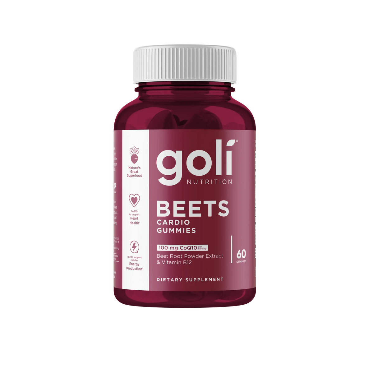 MP 1 Bottle of Goli Beets Cardio Gummies - 100mg CoQ10 + Vitamin B12 - Heart, Energy & Stress Support - Vegan, Gluten-Free, Non-GMO - HSA/FSA Eligible