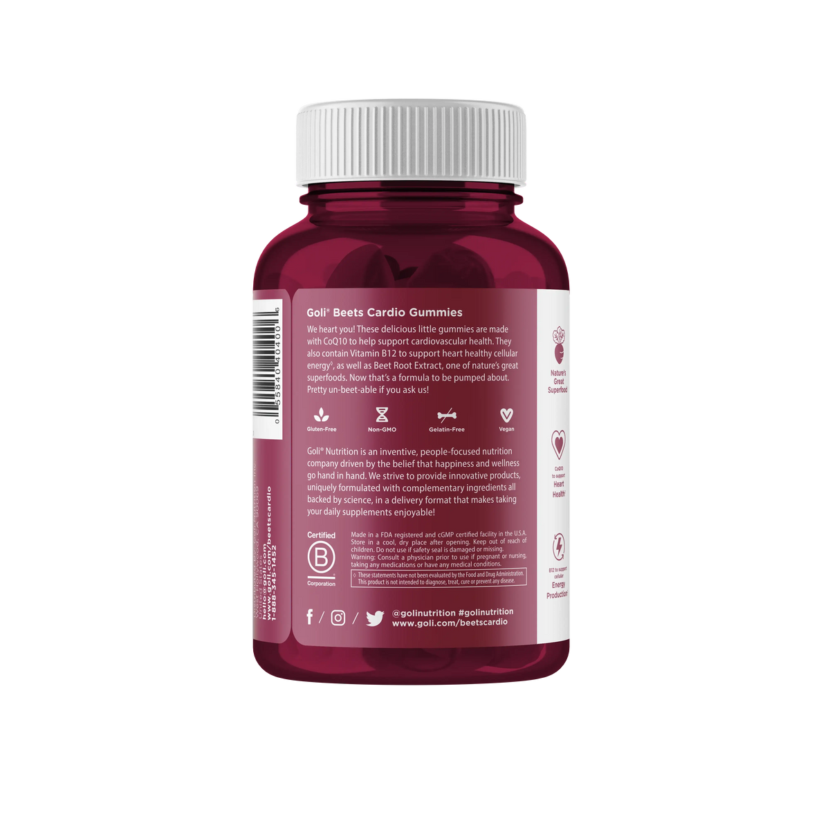 MP 1 Bottle of Goli Beets Cardio Gummies - 100mg CoQ10 + Vitamin B12 - Heart, Energy & Stress Support - Vegan, Gluten-Free, Non-GMO - HSA/FSA Eligible