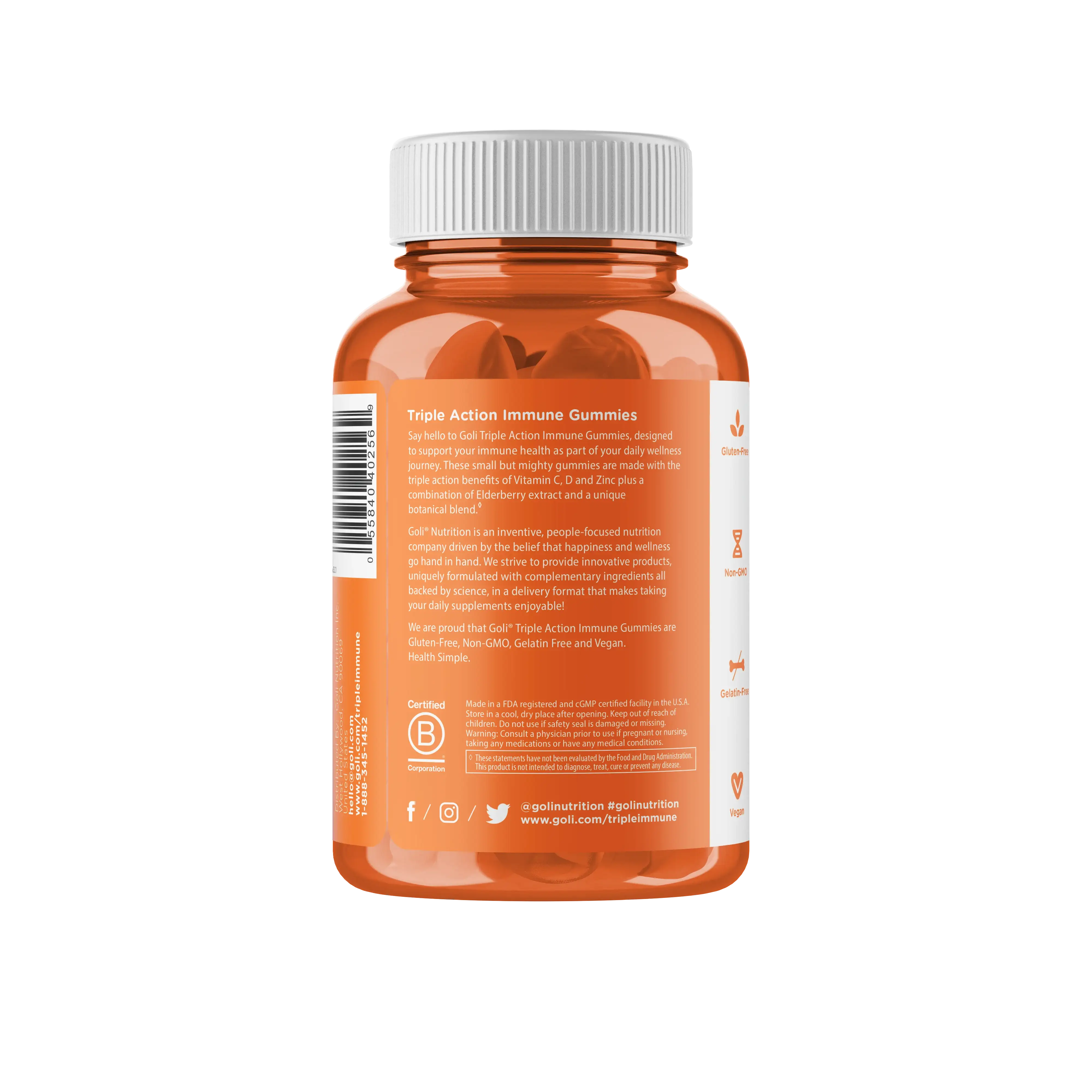 MP 1 Bottle of Goli Triple Action Immune Gummies - Vitamin C, D, Zinc + Elderberry & Botanical Blend - Immune, Gut & Joint Support - Vegan - HSA/FSA Eligible