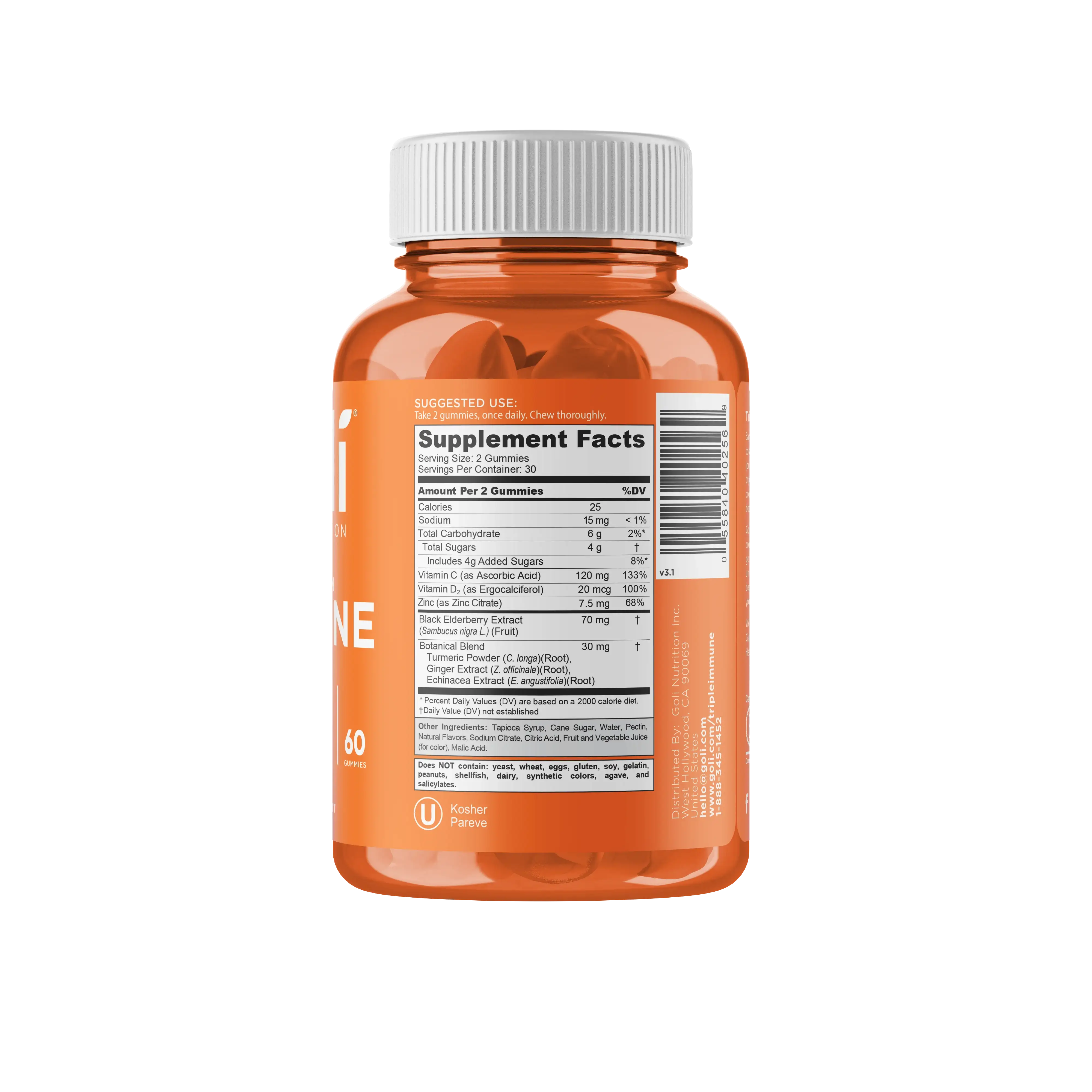 MP 1 Bottle of Goli Triple Action Immune Gummies - Vitamin C, D, Zinc + Elderberry & Botanical Blend - Immune, Gut & Joint Support - Vegan - HSA/FSA Eligible