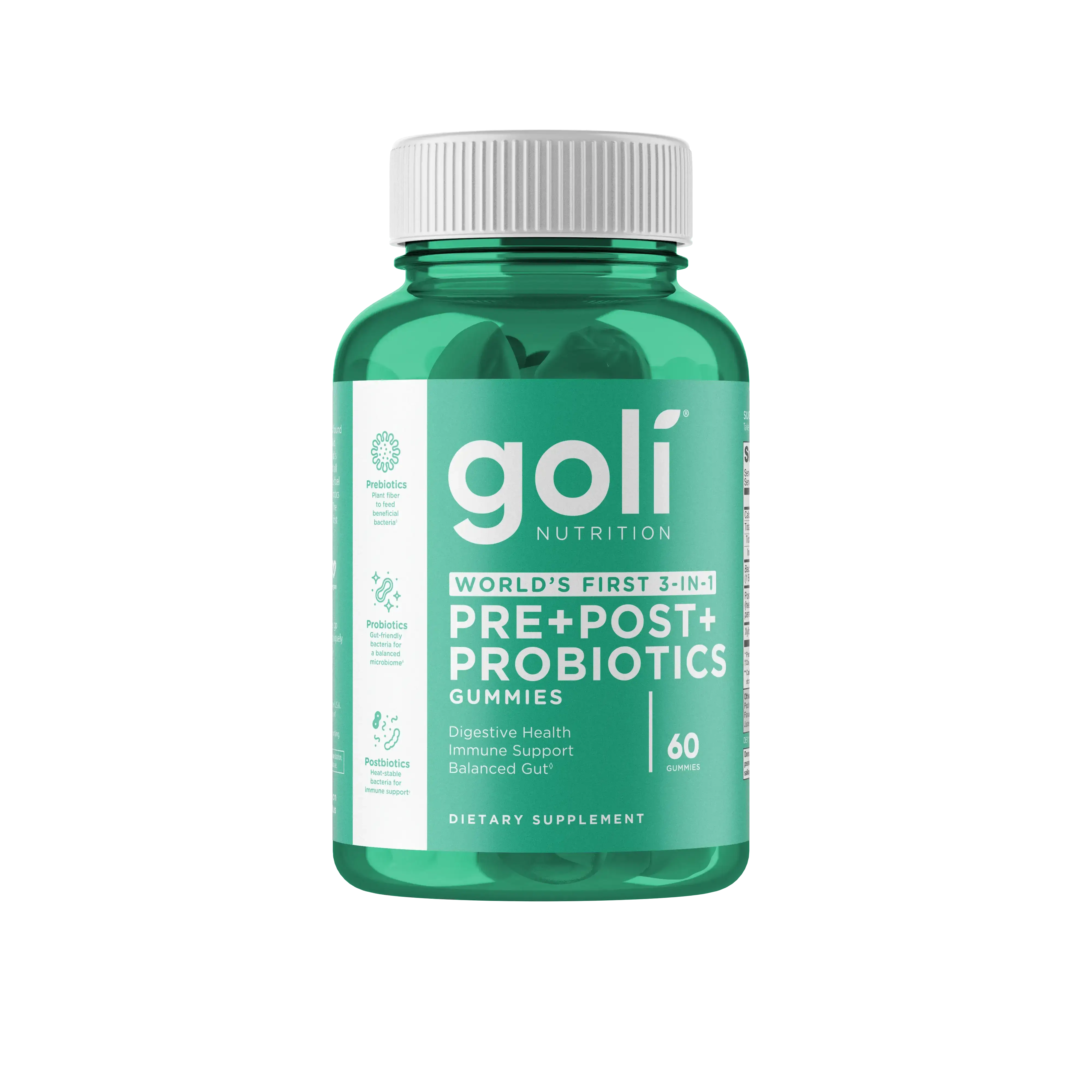 MP 1 Bottle of Goli Nutritional Supplement, Pre+Post+Probiotics Gummy - 60 Count - World's First 3-in-1 Gluten-Free, Vegan, Non-GMO, and Gelatin-Free.