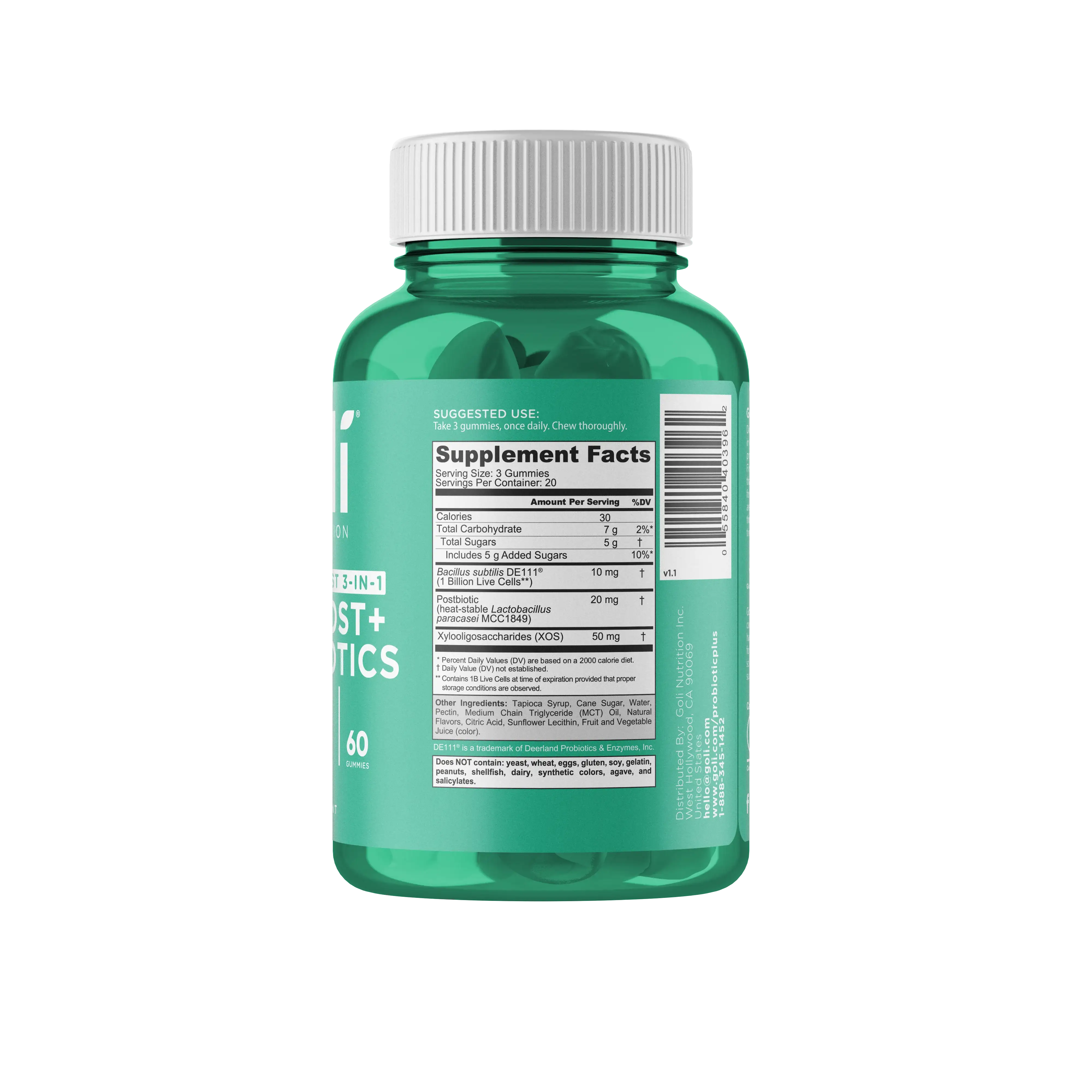 MP 1 Bottle of Goli Nutritional Supplement, Pre+Post+Probiotics Gummy - 60 Count - World's First 3-in-1 Gluten-Free, Vegan, Non-GMO, and Gelatin-Free.