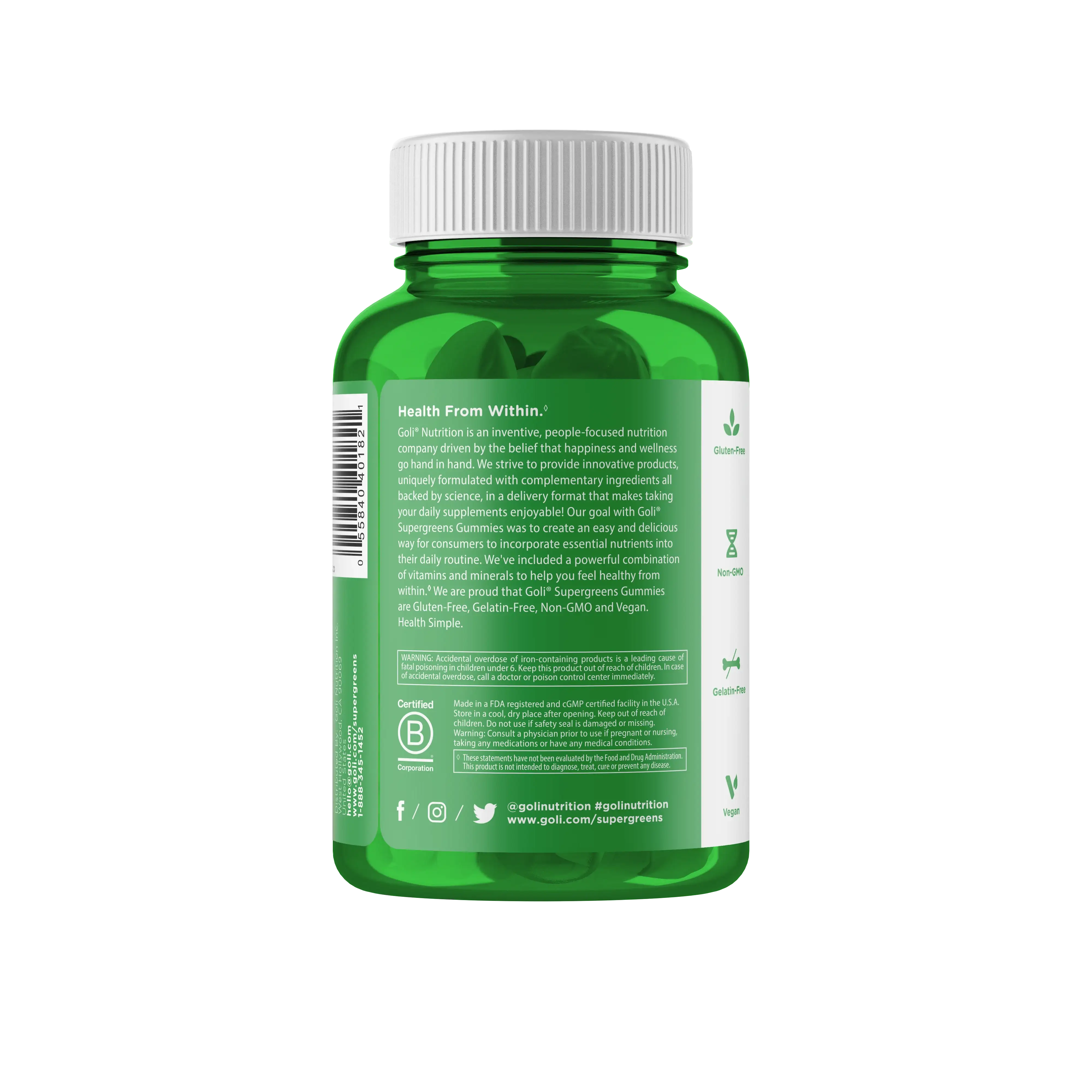 MP 1 Bottle of Goli SuperGreen Vitamin Gummy - 60 Count - Essential Vitamins and Minerals - Plant-Based, Vegan, Gluten-Free & Gelatin Free - Health from Within