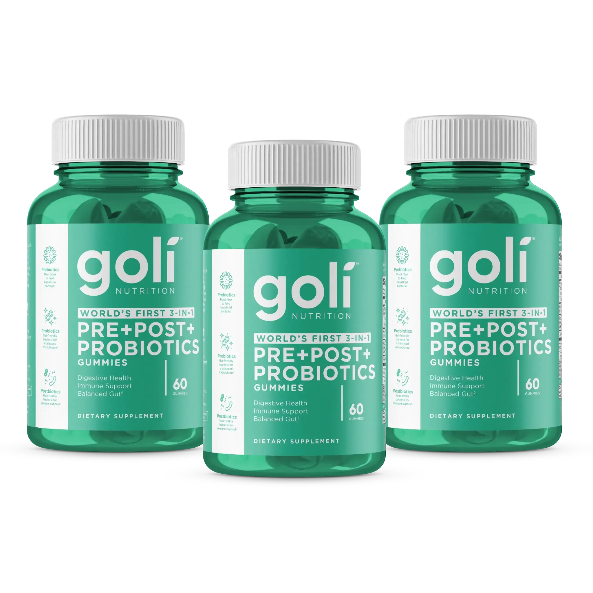 MP 1 Bottle of Goli Nutritional Supplement, Pre+Post+Probiotics Gummy - 60 Count - World's First 3-in-1 Gluten-Free, Vegan, Non-GMO, and Gelatin-Free.