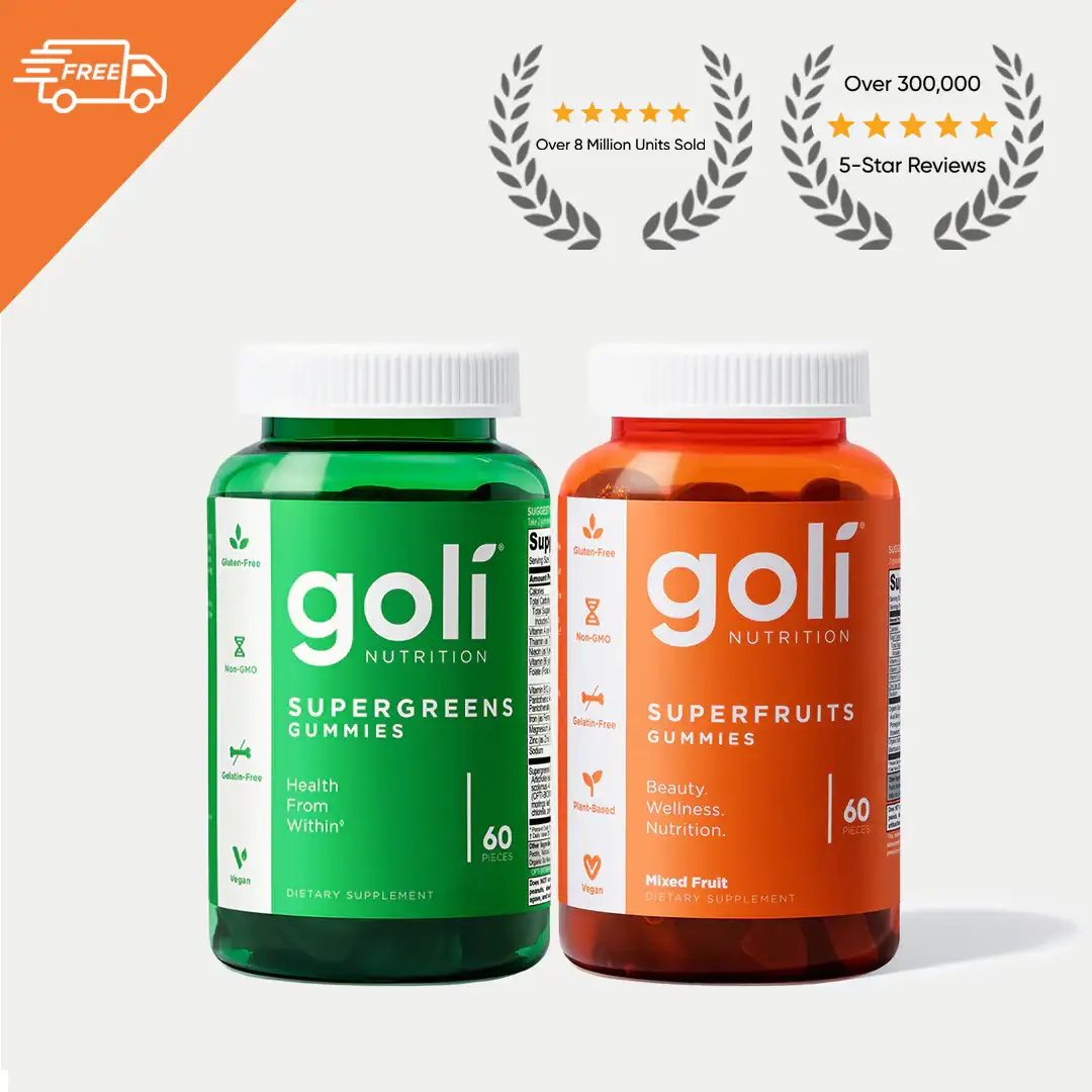 MP - Goli Nutrition - 2 Pack of Superfruits & Supergreens - 60 Count - Digestive Health - Healthy Liver Function - Immune Support - Energy Metabolism