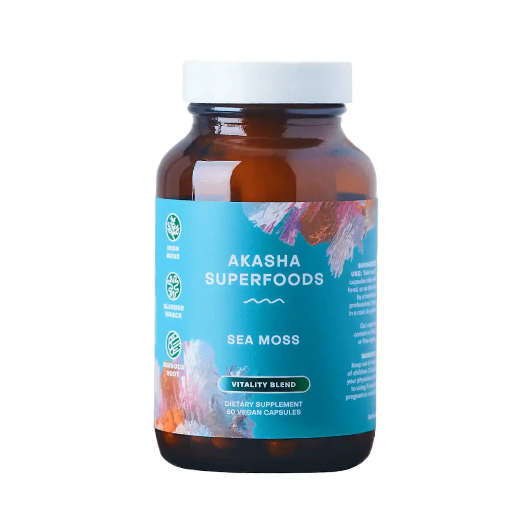 Akasha Sea Moss Vitality Blend Capsules - Irish Moss, Burdock & Bladderwrack - Heart, Energy & Sleep Support - Vegan - Non-GMO
