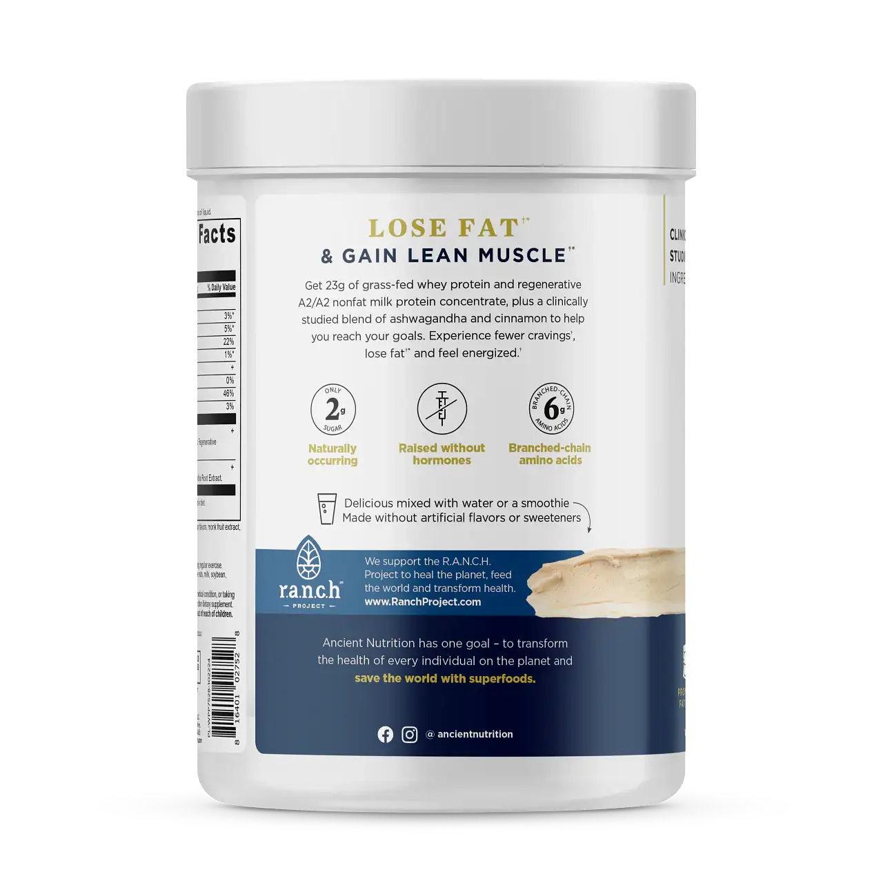 Ancient Nutrition Whey Protein + Fat Loss Blend - Vanilla Cinnamon 23g A2 Grass-Fed with  BCAAs Supports Fat Loss Muscle Gain HSA FSA Eligible 20 Servings