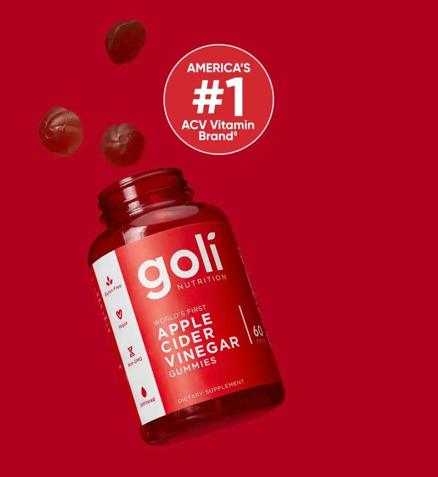 1 Bottle of Goli Nutrition Apple Cider Vinegar Gummies - America's Number One ACV Vitamin Brand - 60 Count