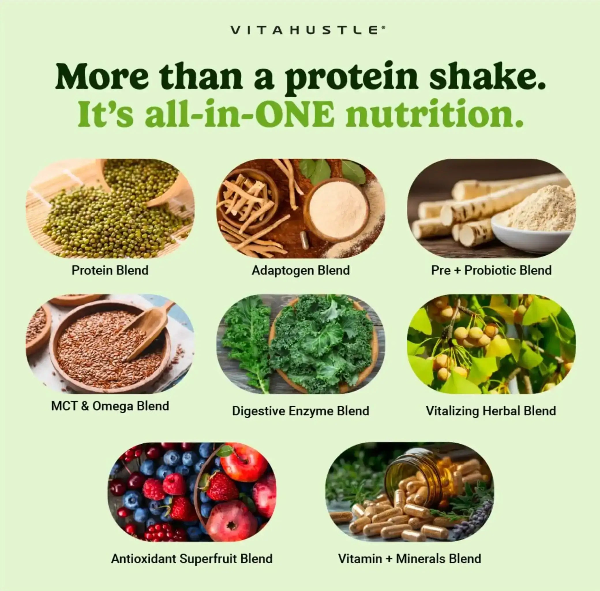 VitaHustle Protein Superfood - Cookies & Cream | Plant-Based Shake with  Probiotics, Greens, Antioxidants, Adaptogens, HSA/FSA Eligible