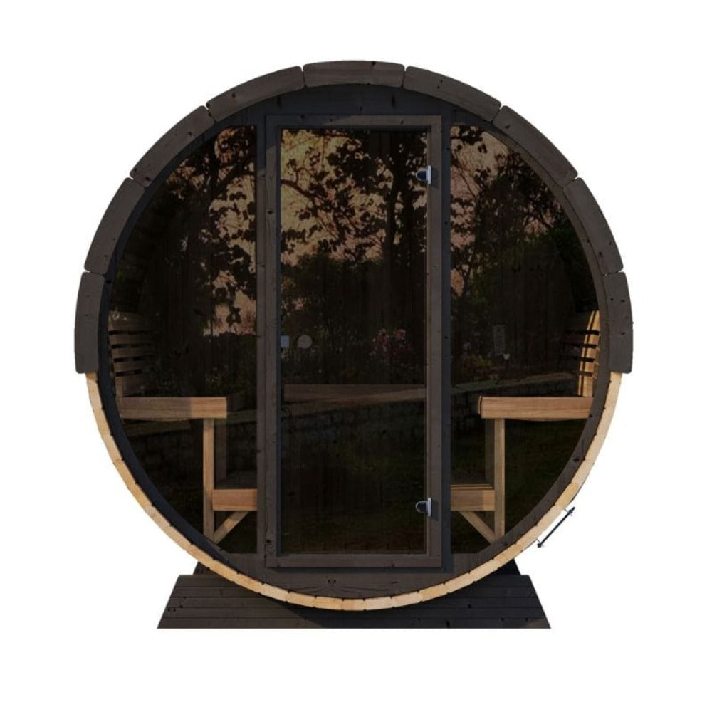 SaunaLife Model EE8G Ergo Series 6-Person Outdoor Sauna Barrel With Tempered Glass Front [SL-MODELEE8G] (SAK95812)