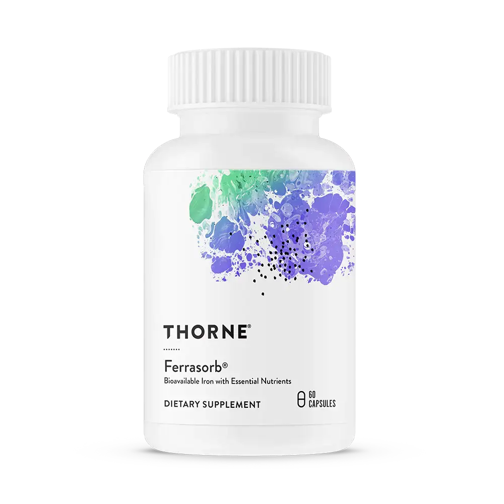 Thorne Ferrasorb Iron Supplement with B12, Folate & Vitamin C - Supports  Energy, Red Blood Cell Formation & Iron Absorption - 60 Capsules